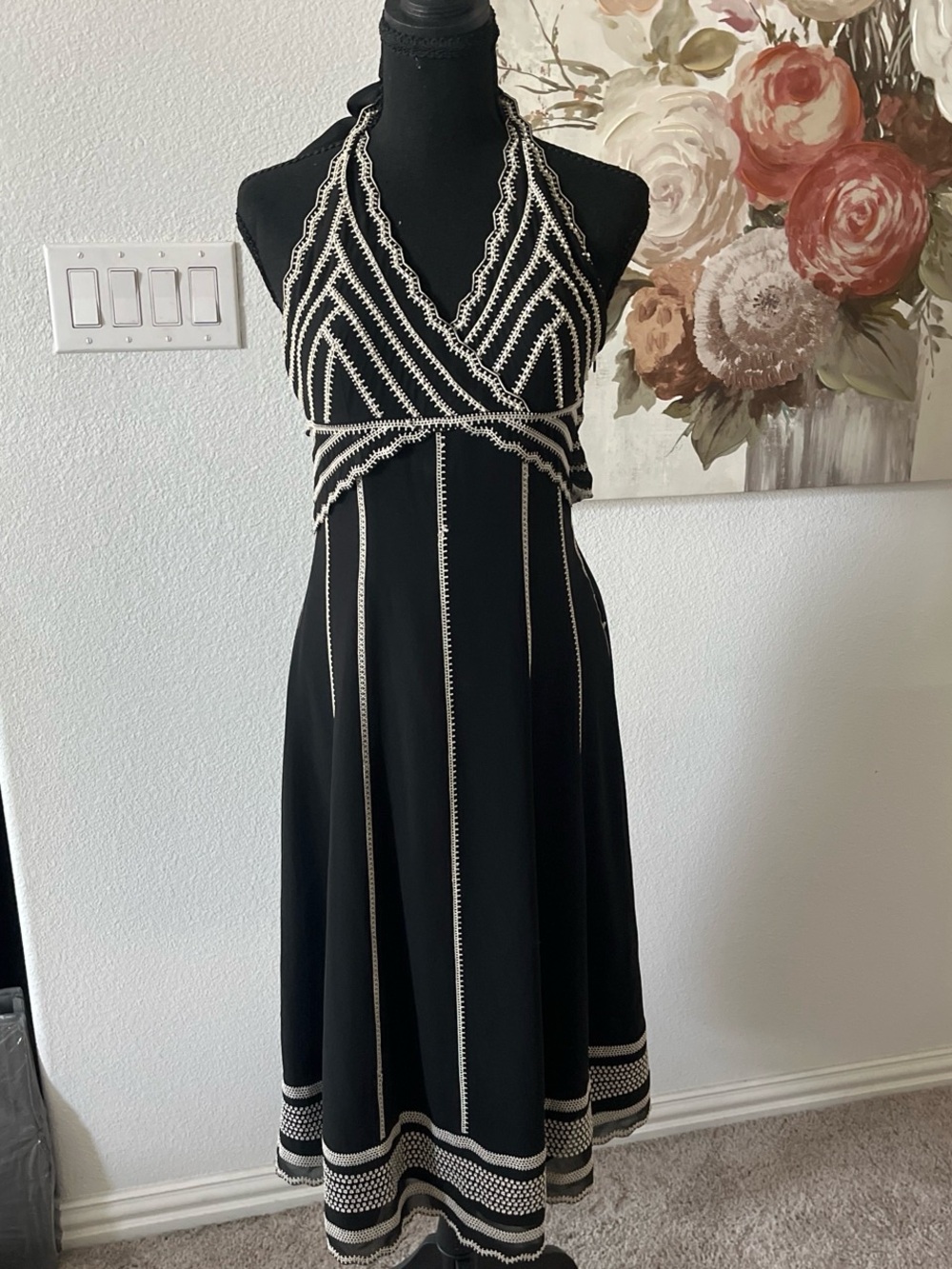 Eliza J Black One-Shoulder Dress with Cream Trim